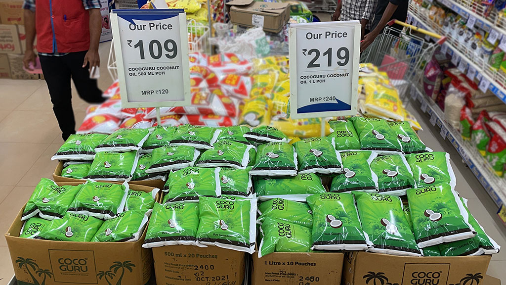 Coconut oil pouches at Reliance smart